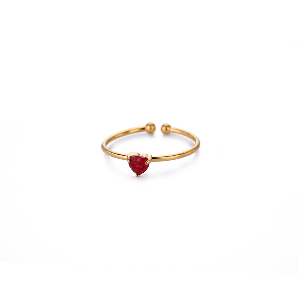 Birthstone Ring Titanium Steel Plated 18K Open Adjustable Gold