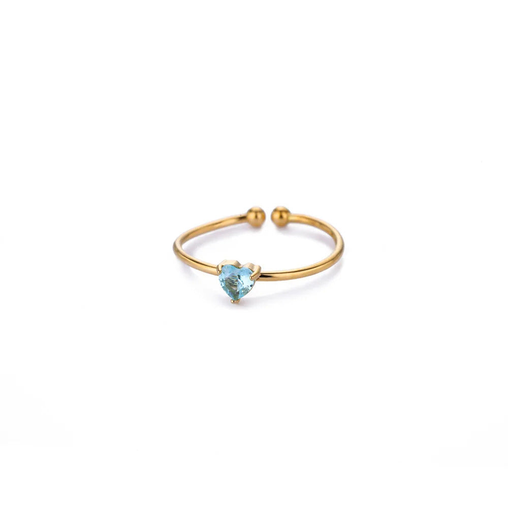 Birthstone Ring Titanium Steel Plated 18K Open Adjustable Gold