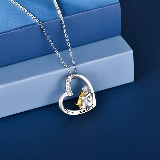 925 Sterling Silver Necklace – Heart &amp; Dog Design with Zirconia