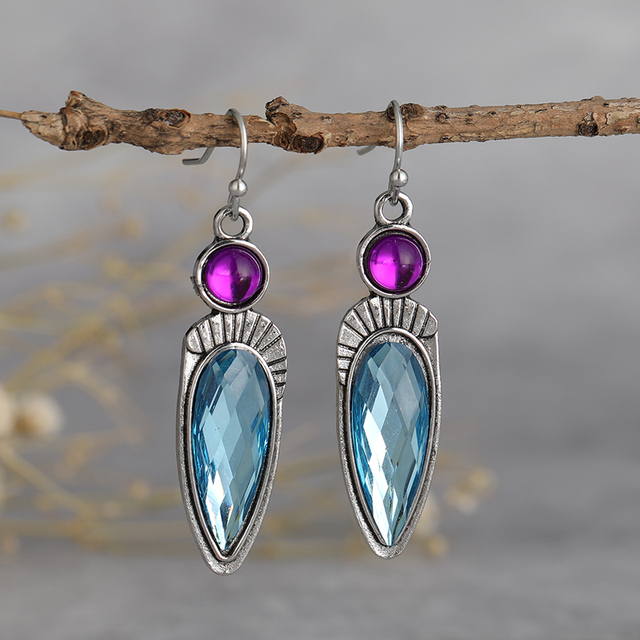 Vintage Blue &amp; Purple Crystal Earrings