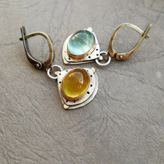Vintage Blue &amp; Yellow Crystal Earrings