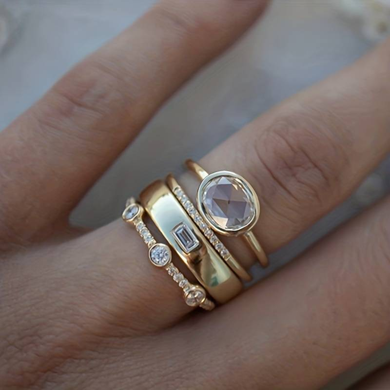 Vintage Gold &amp; Zirconia Ring Set