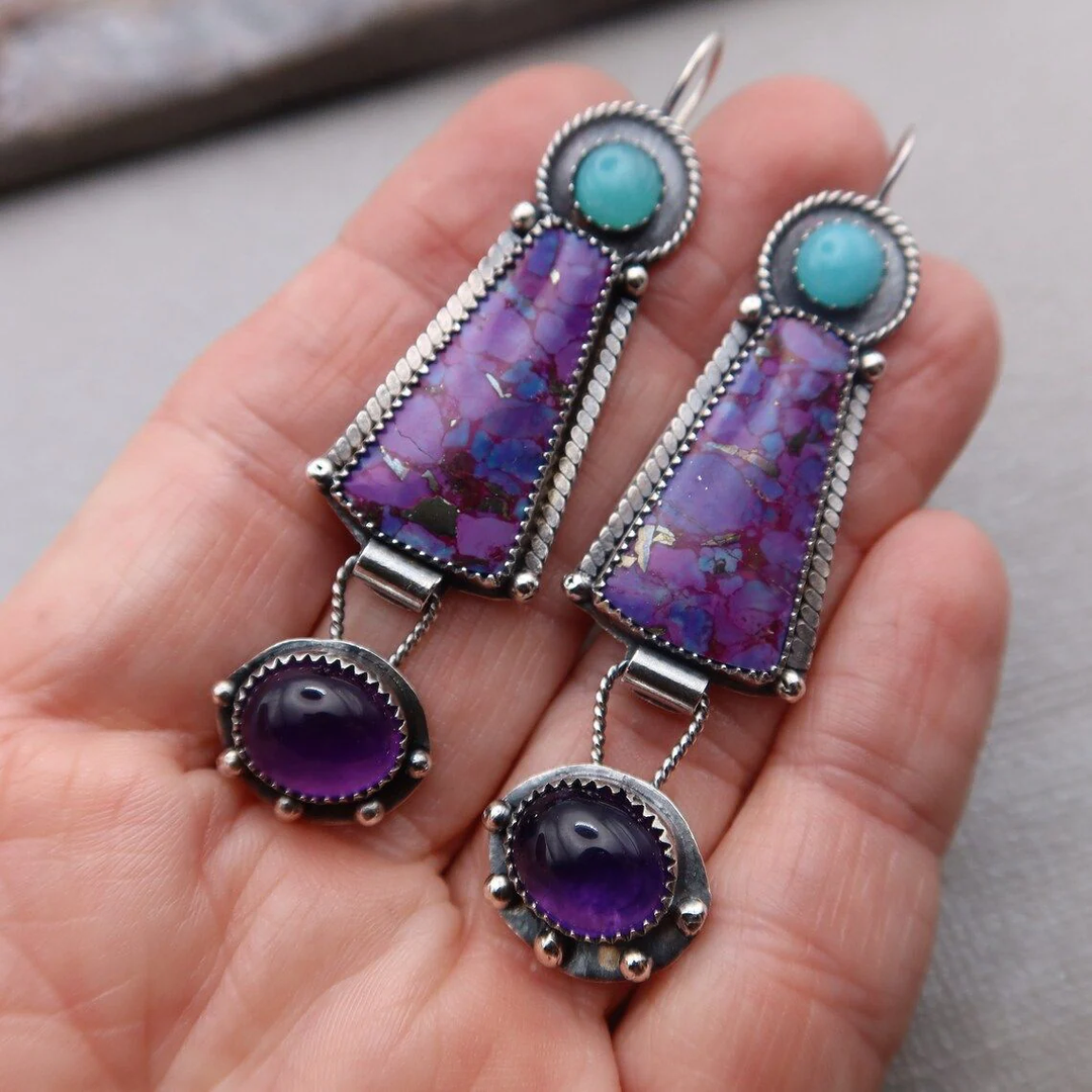 Vintage Purple Crystal &amp; Stone Earrings