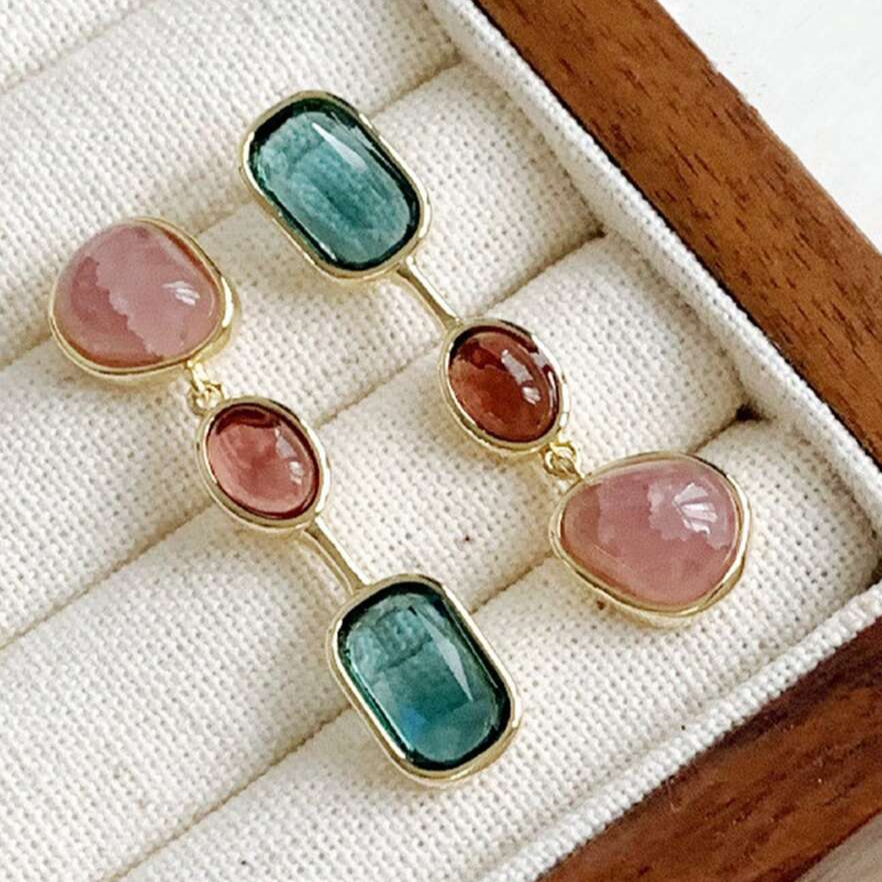 Vintage Turquoise &amp; Pink Stone Earrings