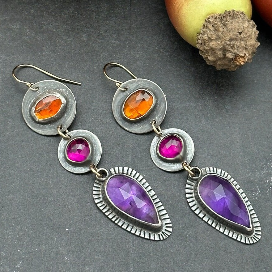 Vintage Purple &amp; Orange Earrings
