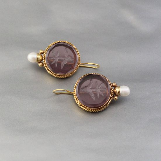 Vintage Garnet Crystal &amp; Pearl Earrings