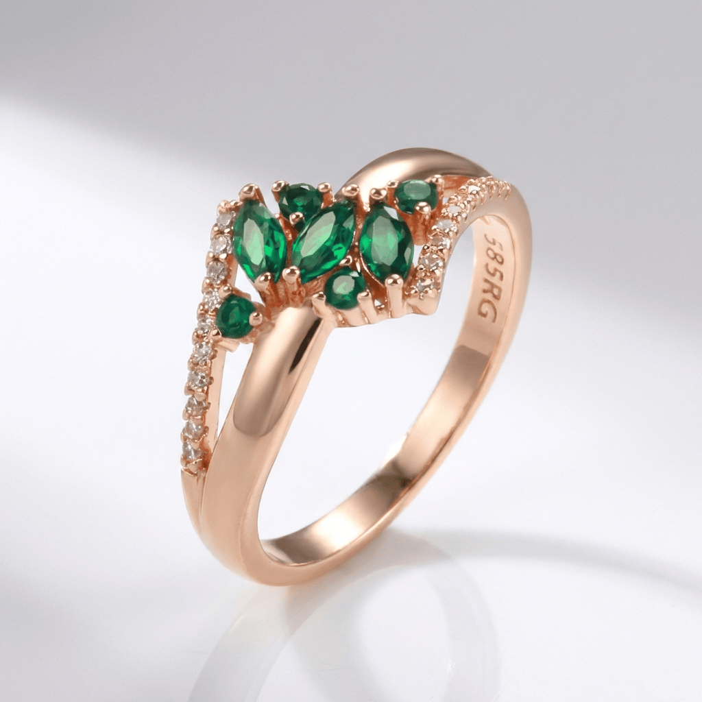 Emerald Flower Rose Gold Ring