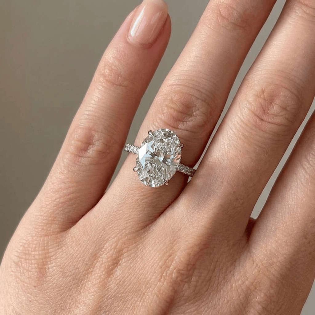 Oval Diamond Silver Elegant Ring
