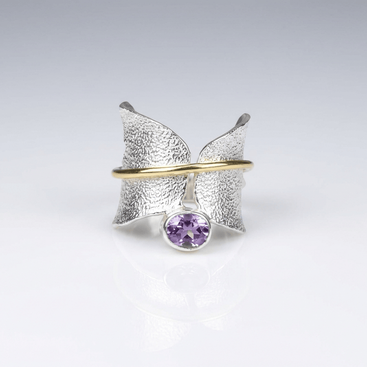 Butterfly Amethyst Silver &amp; Gold Ring