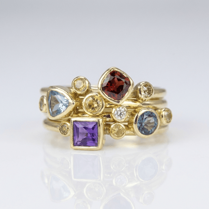 Colorful Gemstone Gold Stacking Ring Set