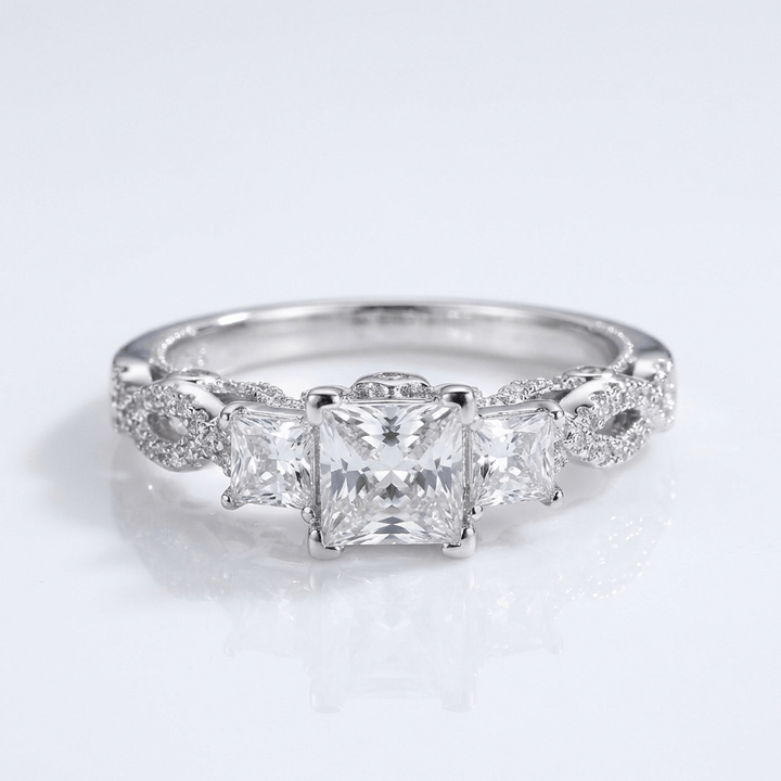 Three Stone Zirconia Silver Twist Ring