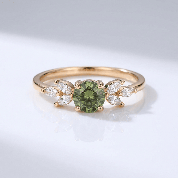 Green Peridot Gold Dainty Leaf Ring
