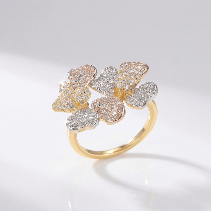 Triple Butterfly Crystal Gold Ring