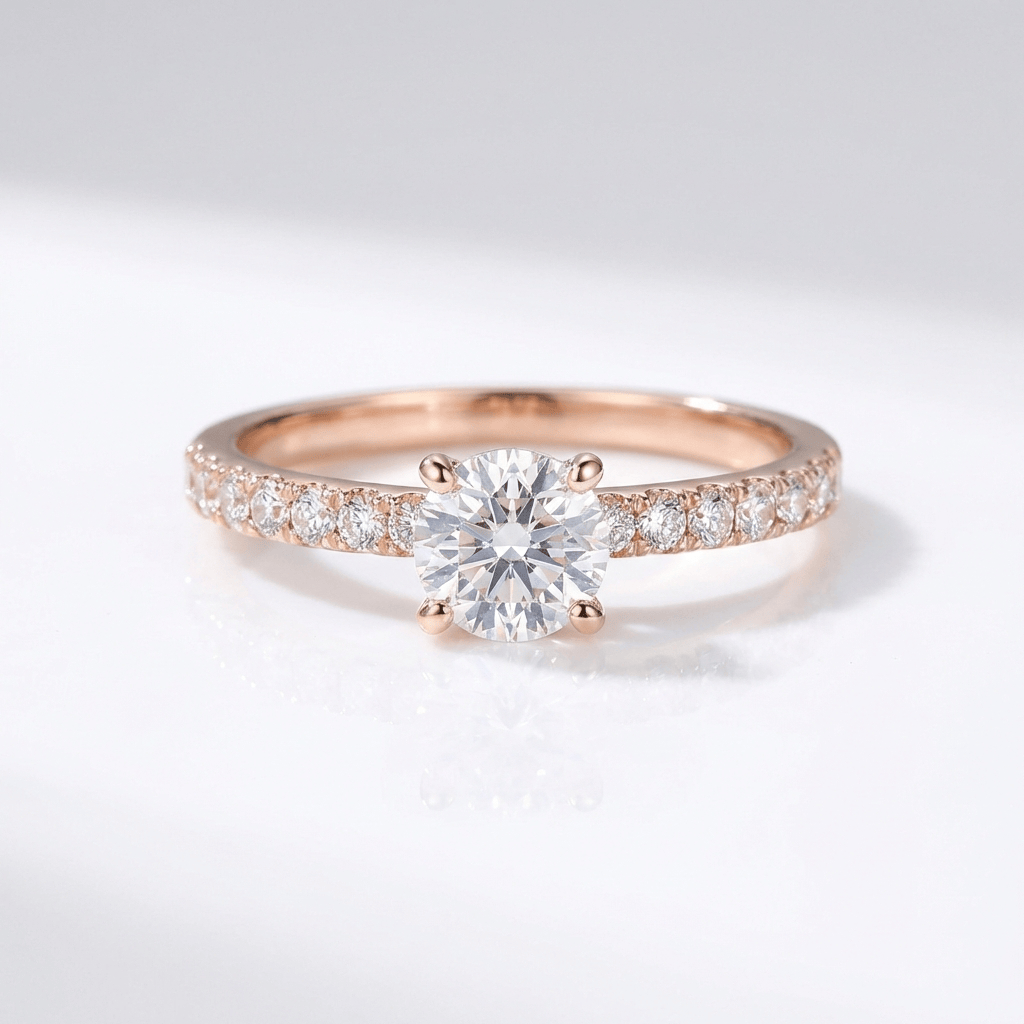 Round Zirconia Rose Gold Pavé Ring