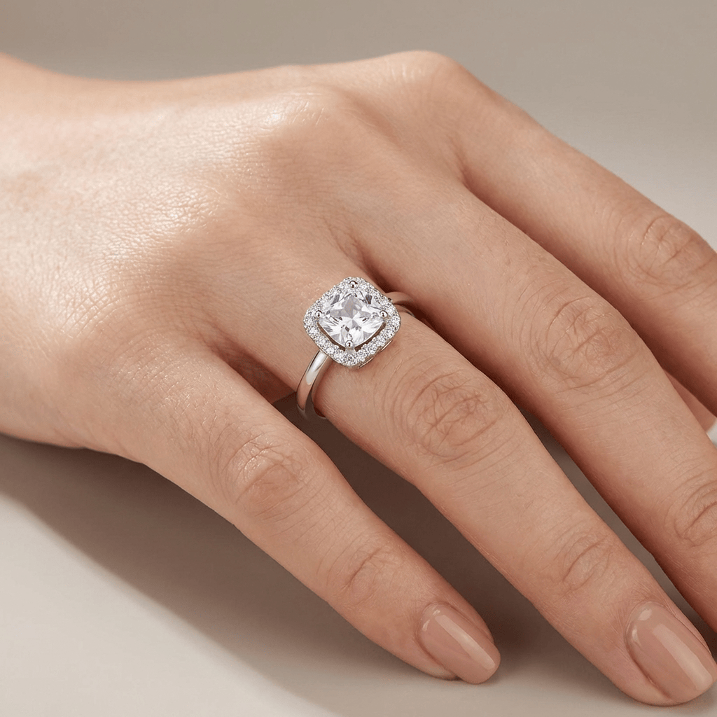 Zirconia Silver Halo Ring