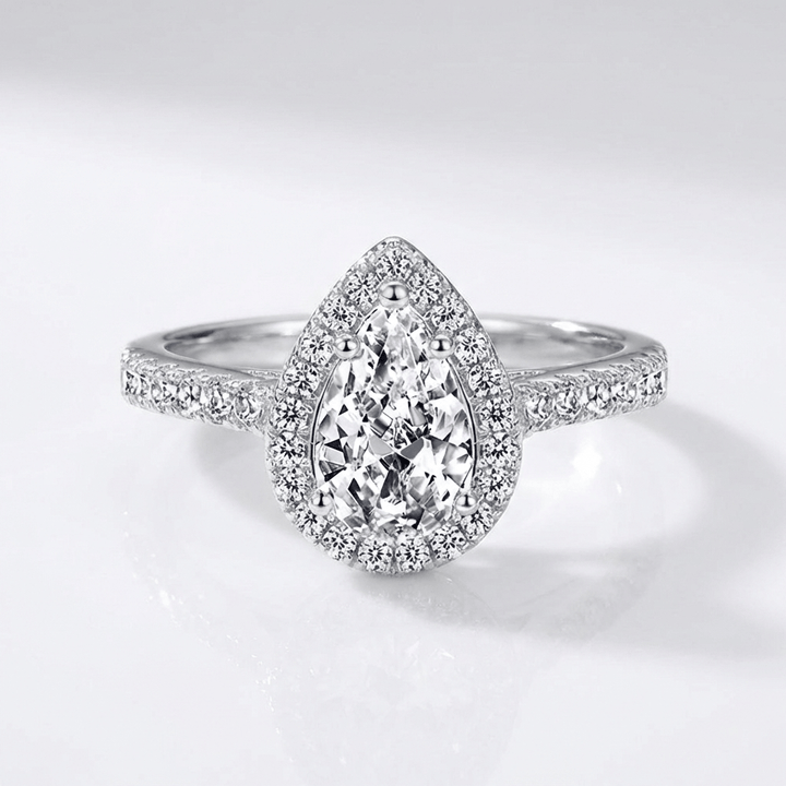 Pear Zirconia Silver Halo Ring