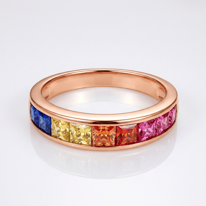 Rainbow Crystal Rose Gold Band Ring