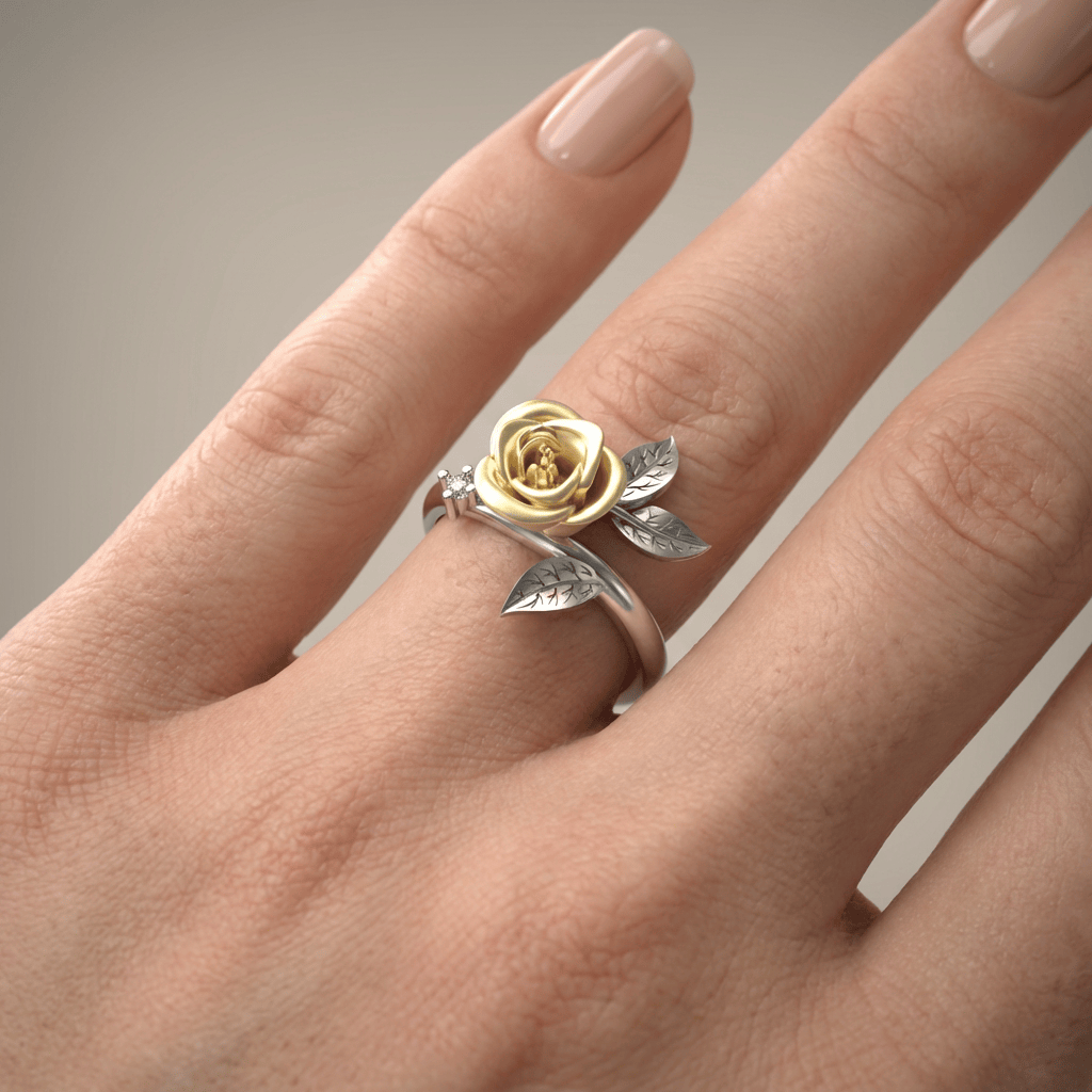 Silver Yellow Rose Ring