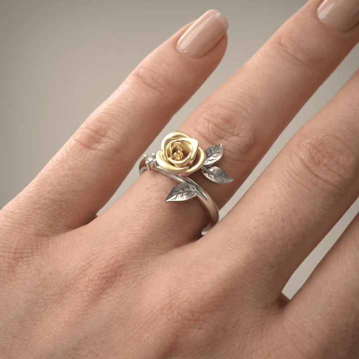 Silver Yellow Rose Ring