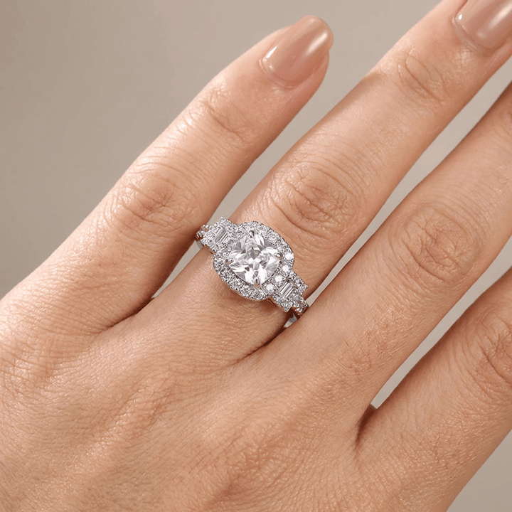 Silver Cushion Diamond Halo Ring