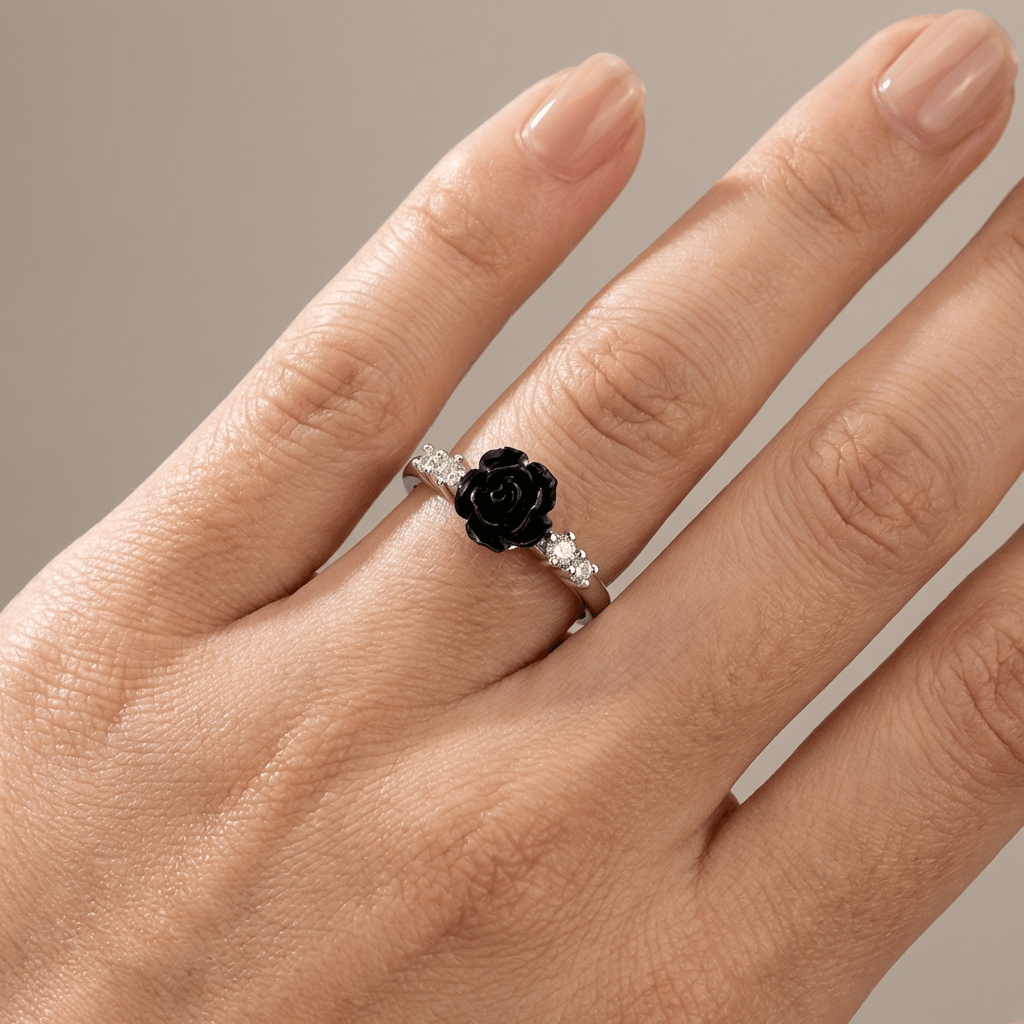 Silver Rose Diamond Ring - (Adjustable)