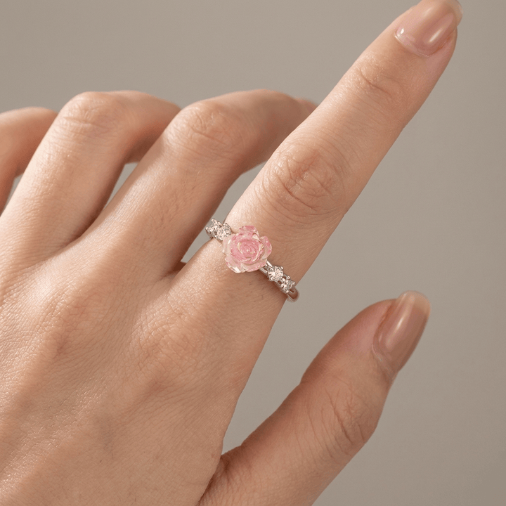 Silver Rose Diamond Ring - (Adjustable)