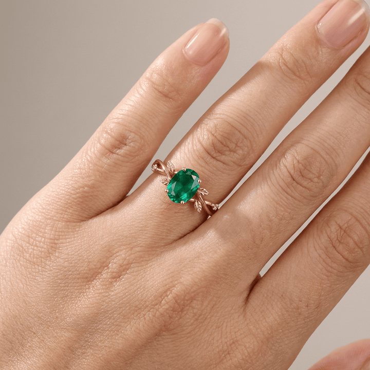 Rose Gold Emerald Leaf Ring