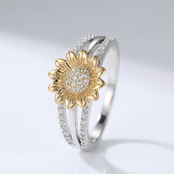 Silver Gold Sunflower Diamond Ring
