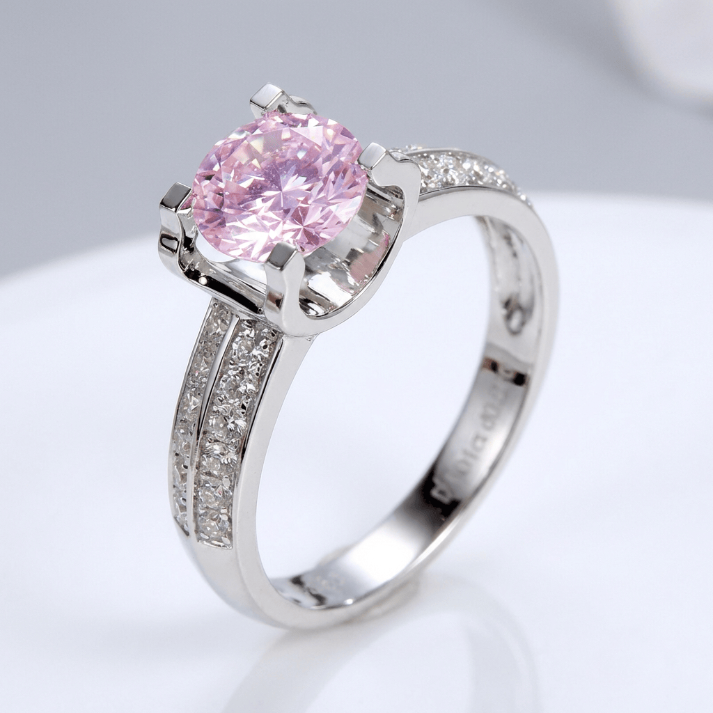 Silver Round Diamond Pave Solitaire Ring - (Adjustable)
