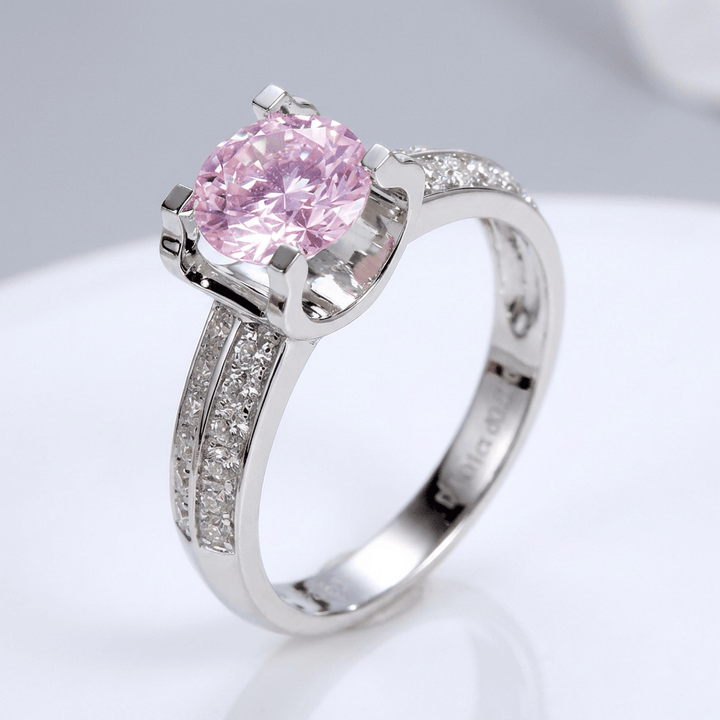 Silver Round Diamond Pave Solitaire Ring - (Adjustable)