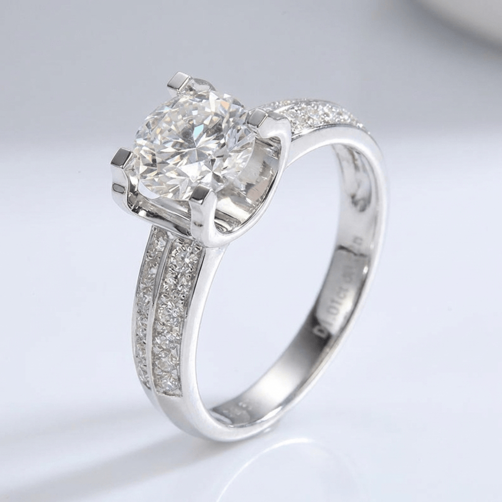 Silver Round Diamond Pave Solitaire Ring - (Adjustable)
