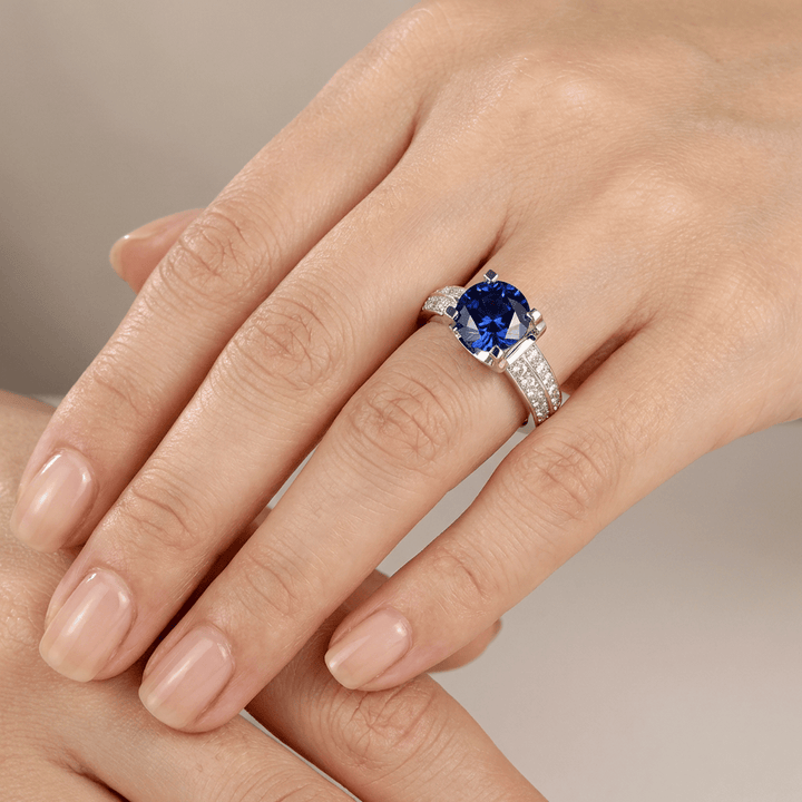 Silver Round Diamond Pave Solitaire Ring - (Adjustable)