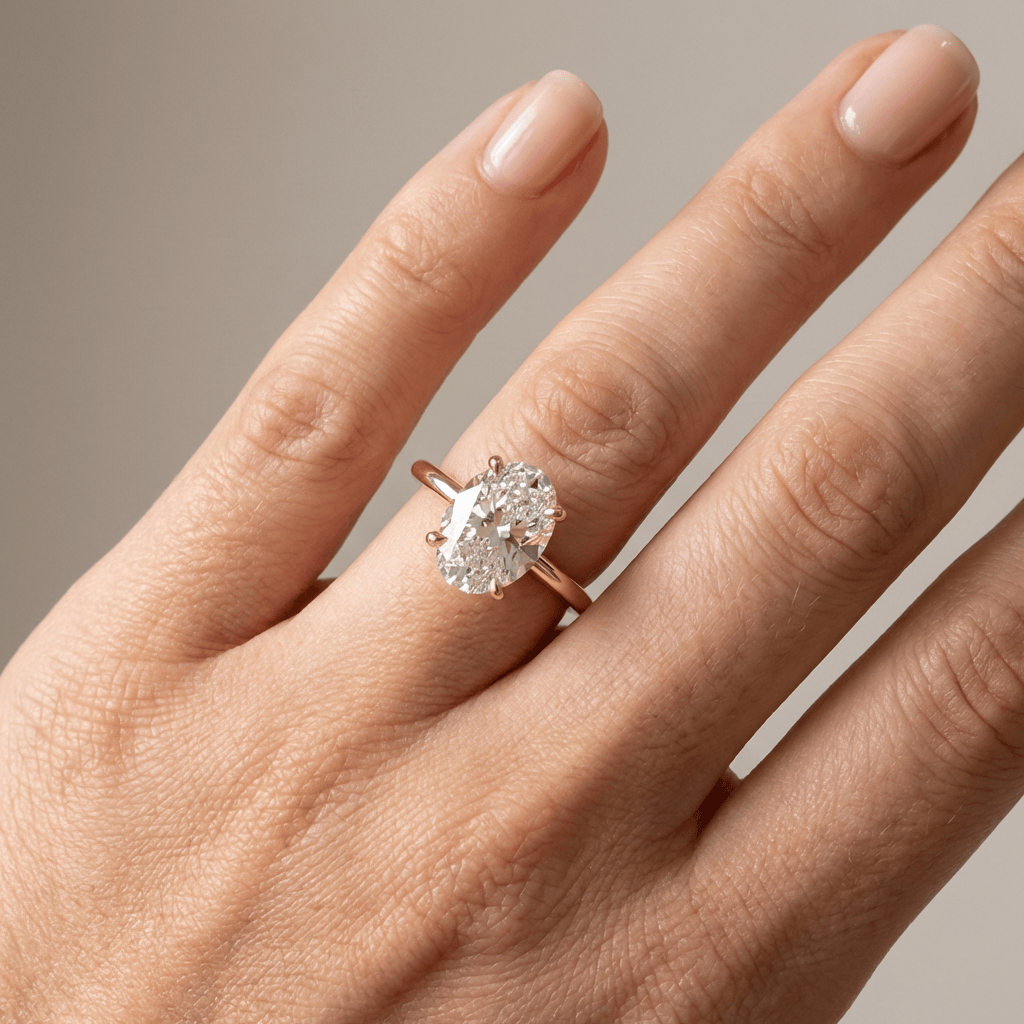 Gold Oval Diamond Solitaire Ring