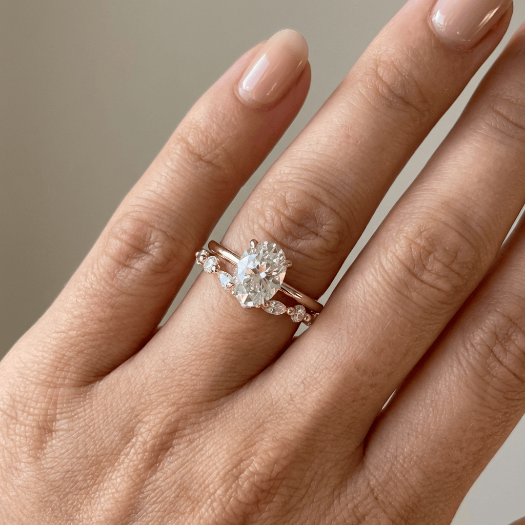Gold Oval Diamond Marquise Band Set