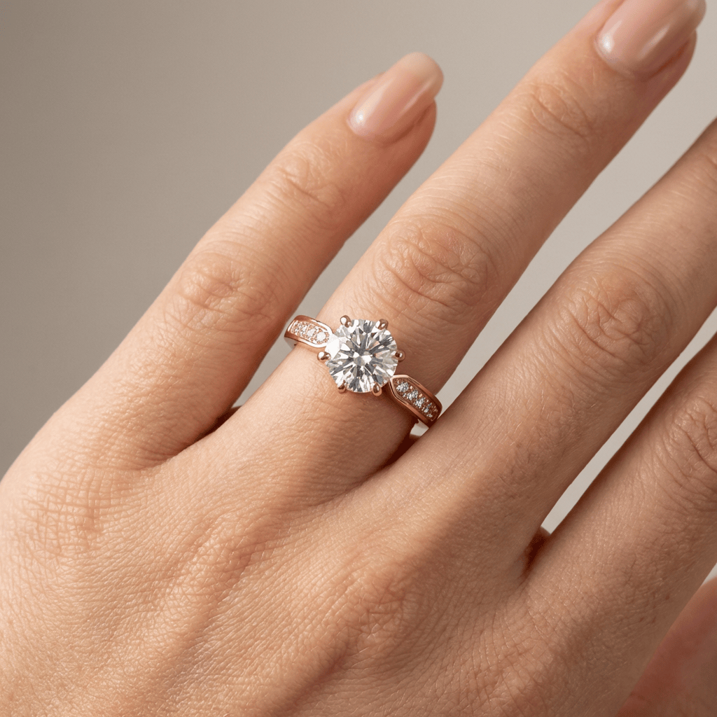Rose Gold Round Diamond Pave Ring - (Adjustable)