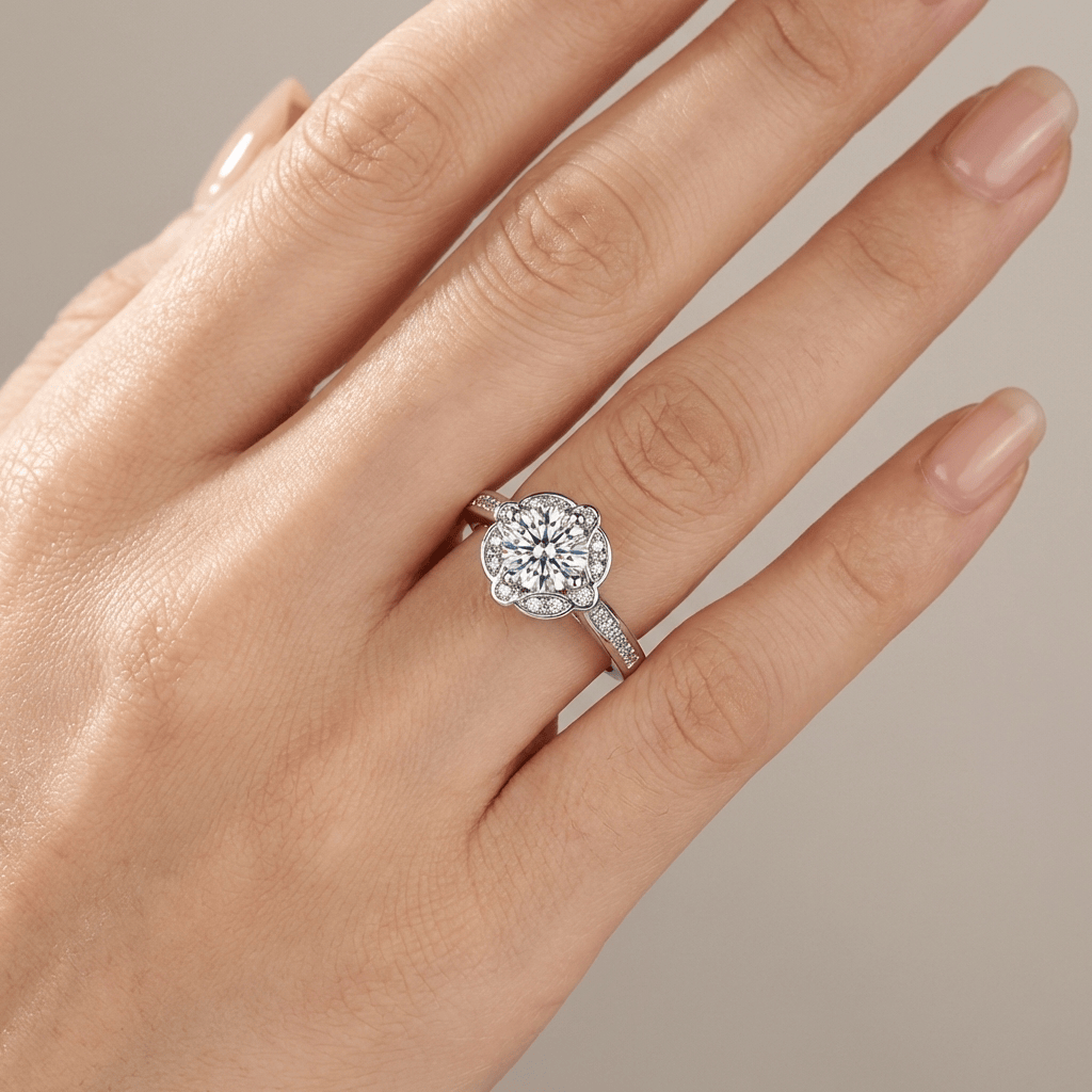 Silver Diamond Bloom Ring - (Adjustable)