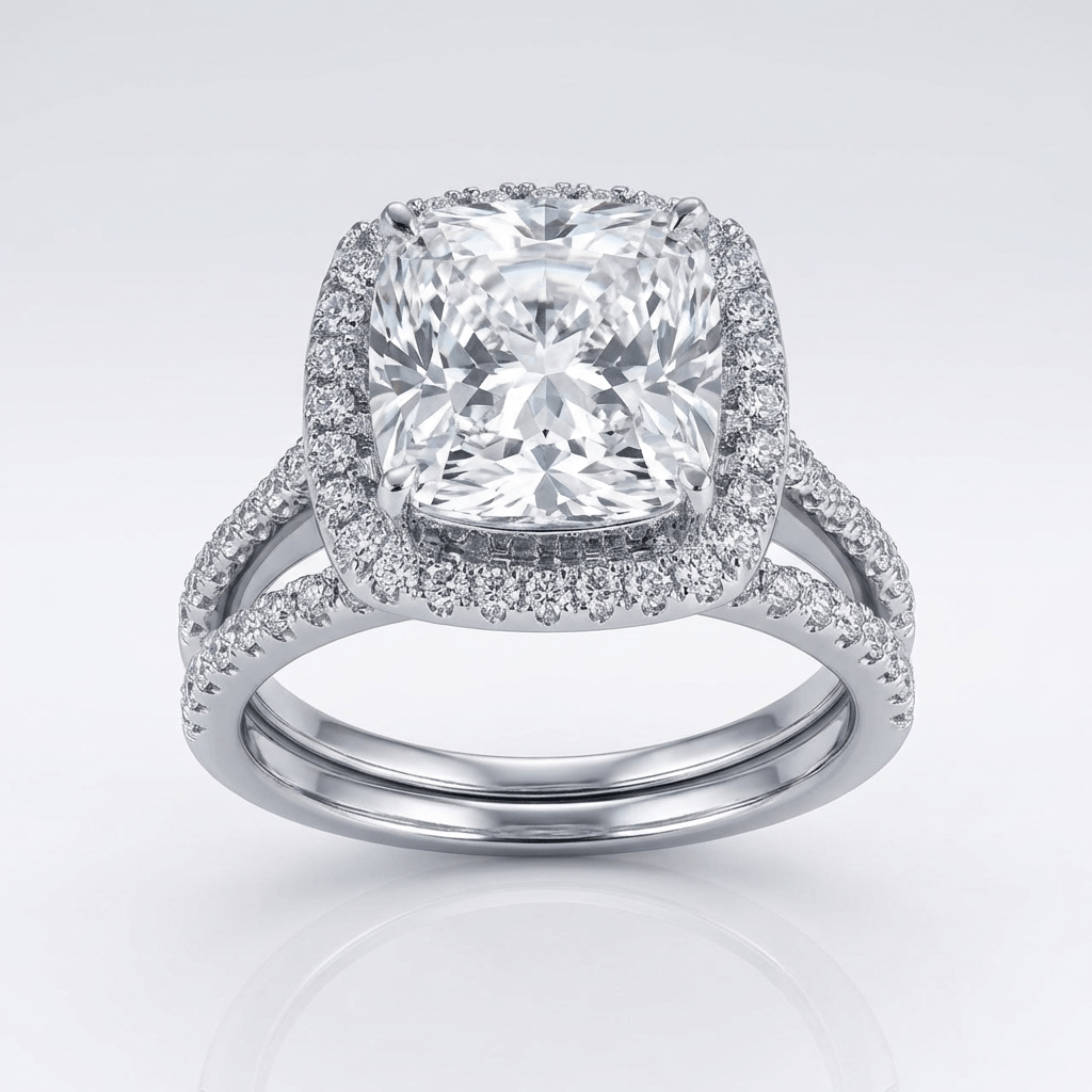 Silver Square Zirconia Halo Ring