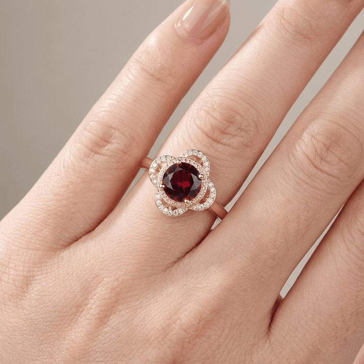 Gold Ruby Diamond Halo Ring