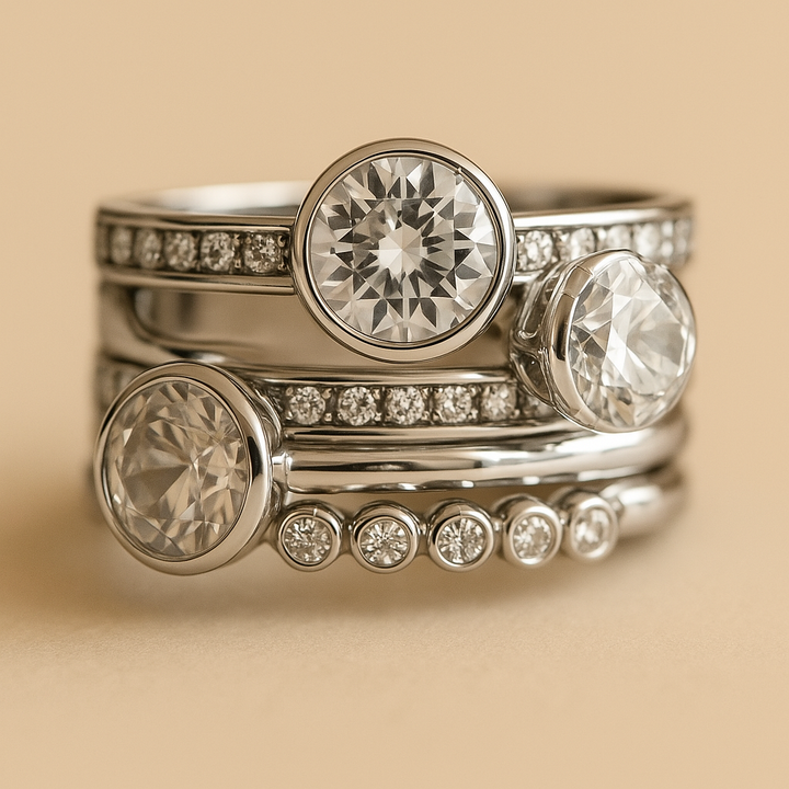Vintage Silver &amp; Crystal Layered Ring