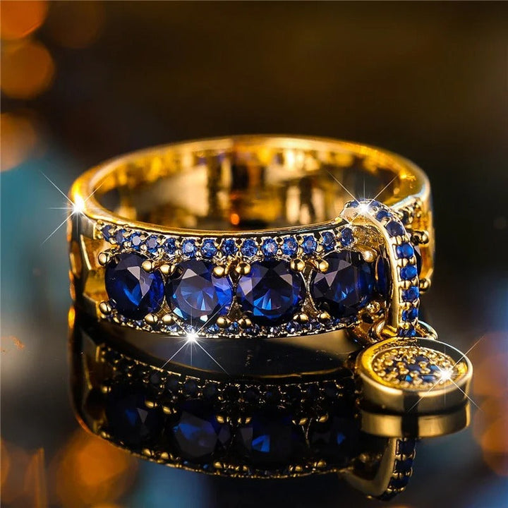 Antique Gold &amp; Blue Crystal Statement Ring