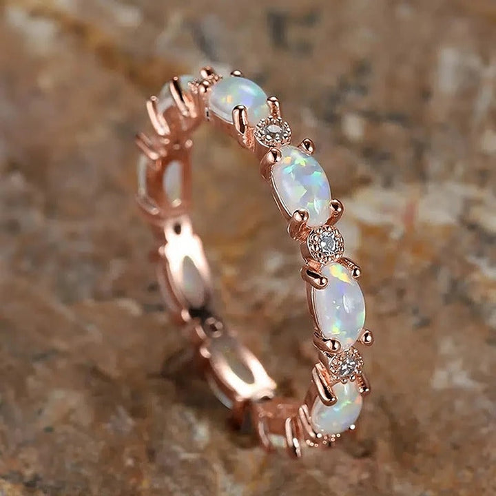 Vintage Opal &amp; Crystal Rose Gold Ring