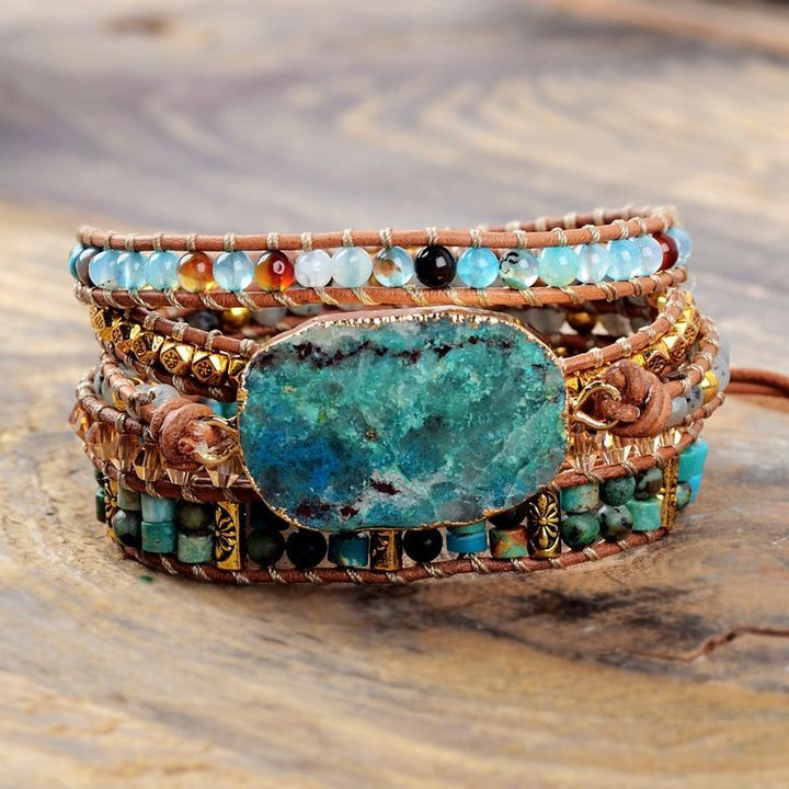 Blue Chrysocolla &amp; African Turquoise Wrap Bracelet