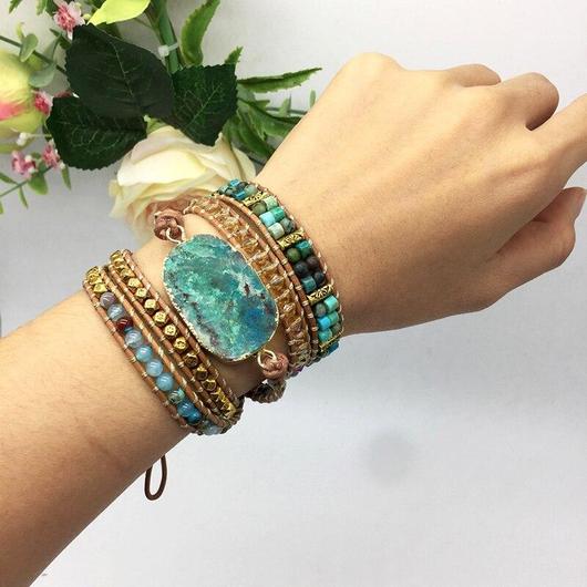 Blue Chrysocolla &amp; African Turquoise Wrap Bracelet