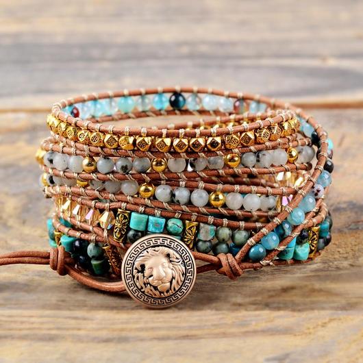 Blue Chrysocolla &amp; African Turquoise Wrap Bracelet