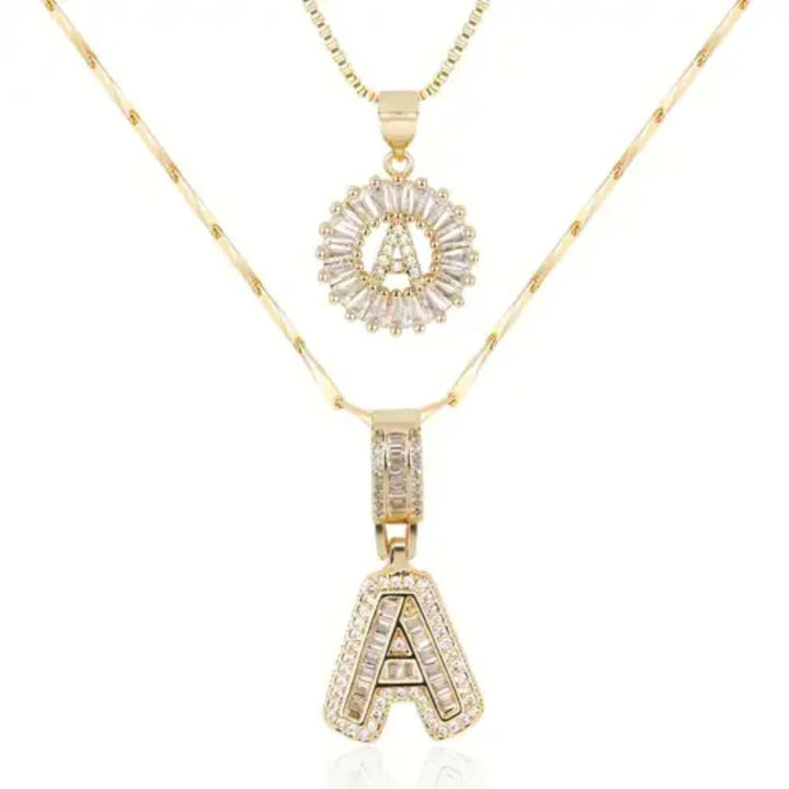 Pave Letter Initial Necklace Set