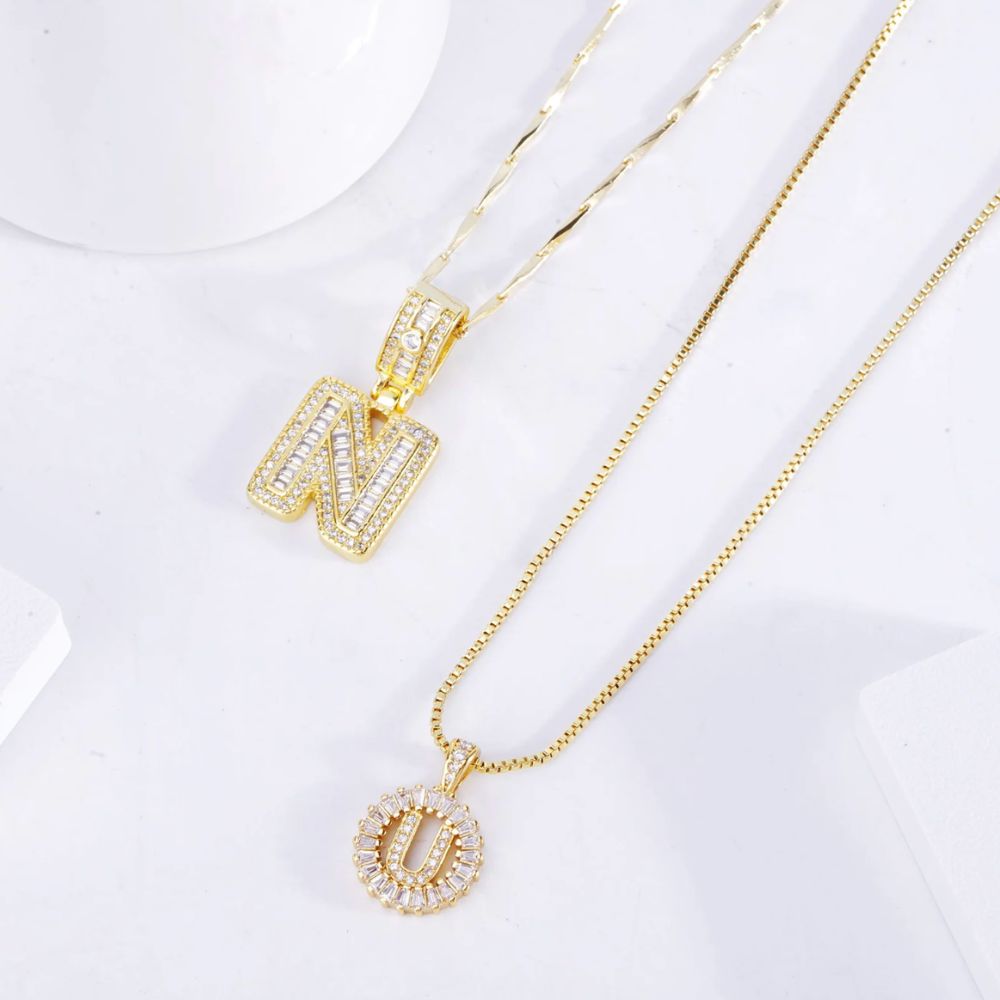 Pave Letter Initial Necklace Set