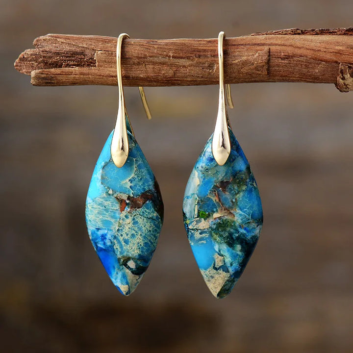 Earthy Jasper &amp; Gold Teardrop Earrings