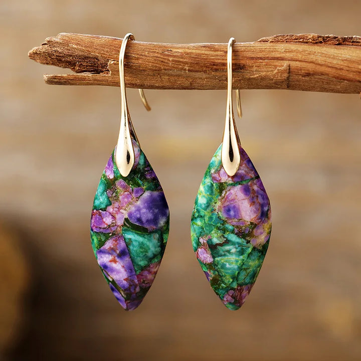 Earthy Jasper &amp; Gold Teardrop Earrings