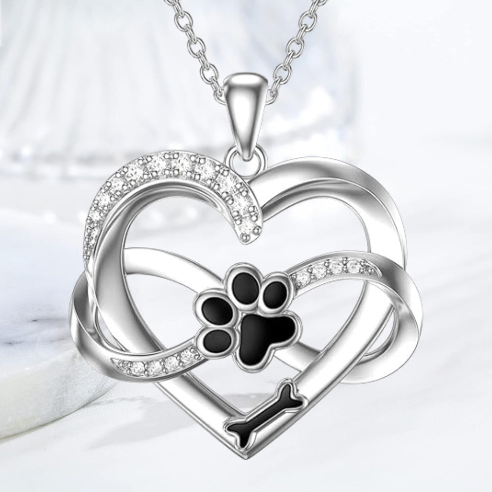 Infinity Heart &amp; Paw Necklace in 925 Sterling Silver with Zirconia