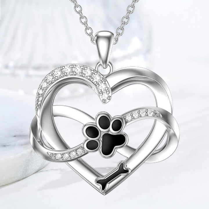 Infinity Heart &amp; Paw Necklace in 925 Sterling Silver with Zirconia